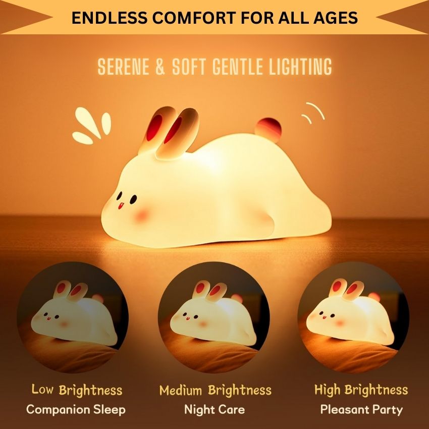 BunnyGlow – Soft Silicone Touch Enabled Multiple Safe Brightness Levels Night Light Lamp