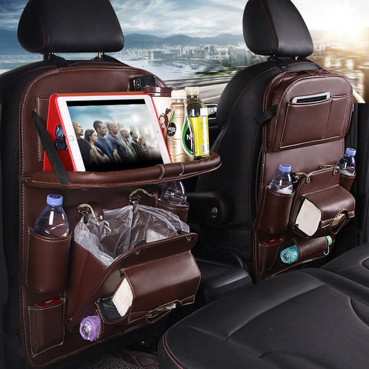 PU Leather Car Seat Back Organizer Waterproof Storage Tray