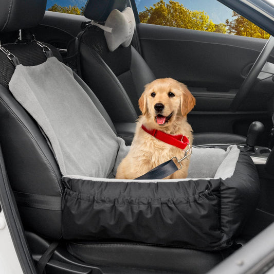 Dog Car Seat β Grey Booster Seat with Safety Leash & Storage