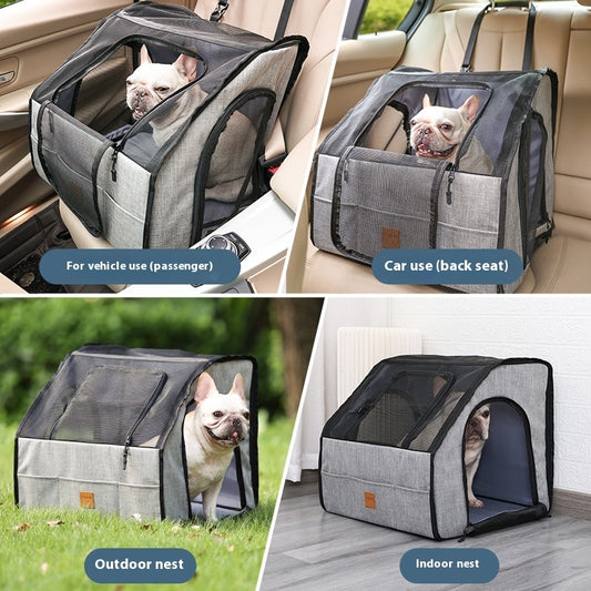 Portable Foldable Car Pet Cage with Waterproof Thickened Dog Mat