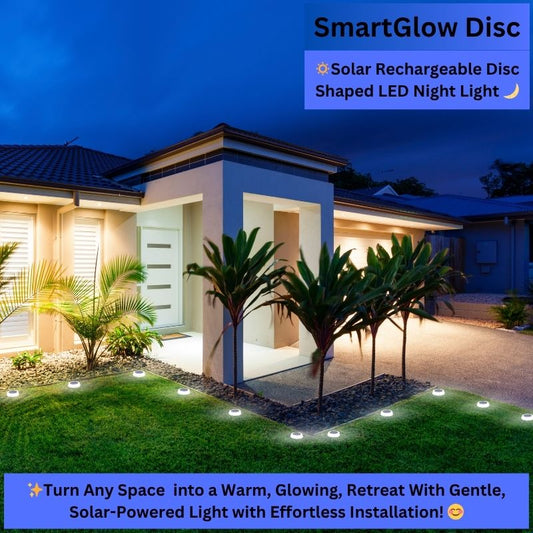 SmartGlow Disc - Solar Rechargeable LED Light for Pathways and Outdoor Landscapes
