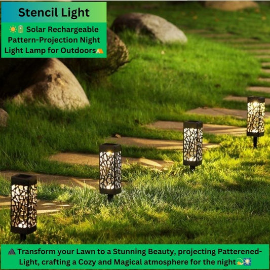 Stencil Light- Hollow Carved Solar LED Light, Garden Light, Pathway Light, Solar Outdoor Wireless Waterproof LED Night Light