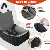 Dog Car Seat – Grey Booster Seat with Safety Leash & Storage
