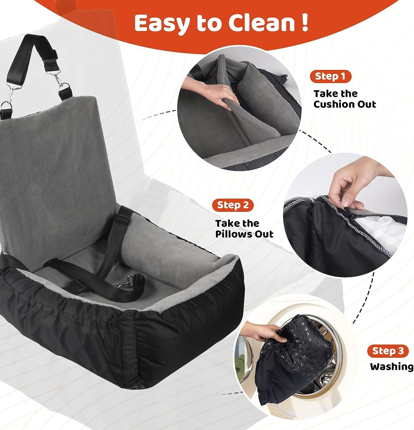 Dog Car Seat – Grey Booster Seat with Safety Leash & Storage