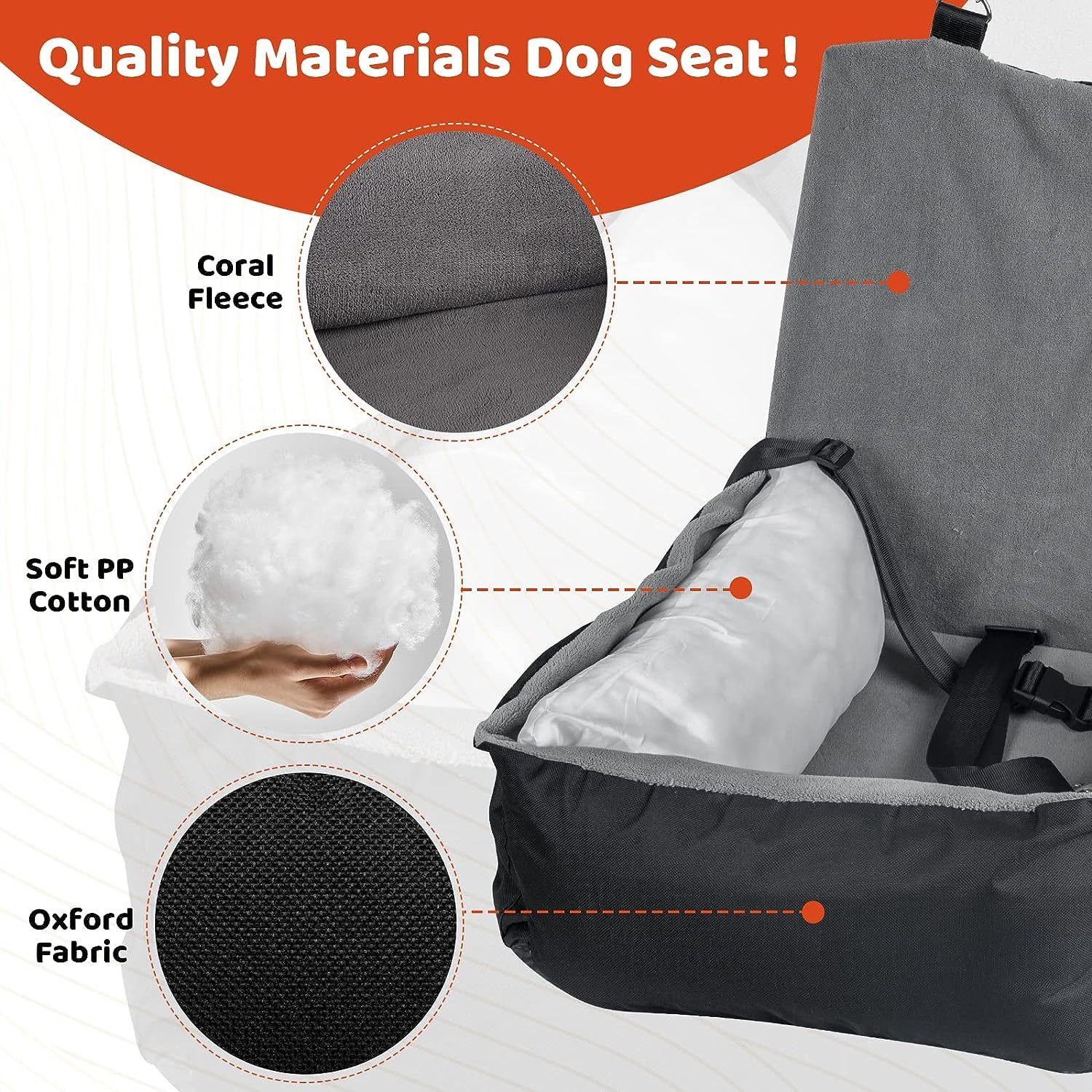 Dog Car Seat – Grey Booster Seat with Safety Leash & Storage