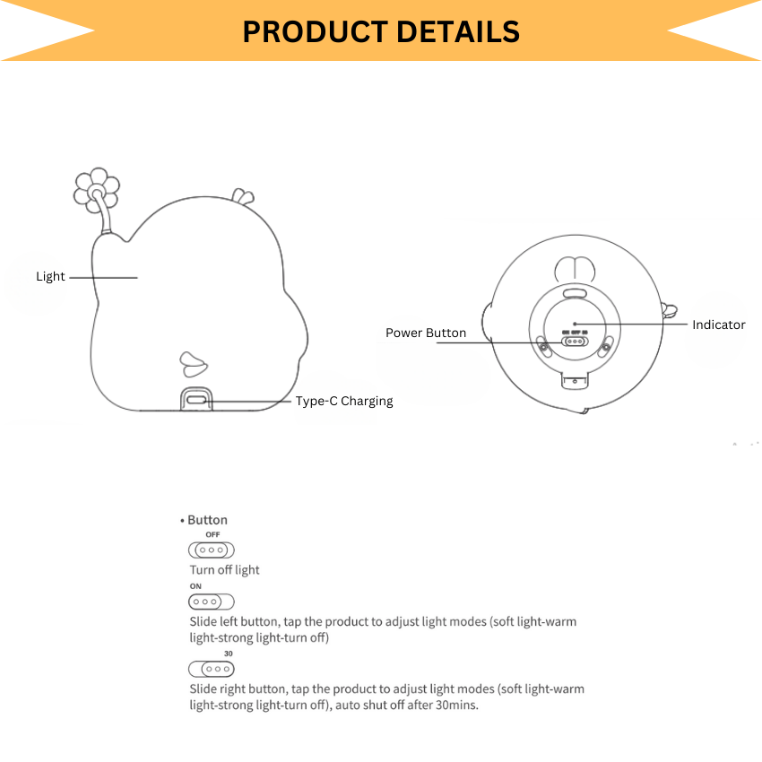 ChickGlow – Silicone Soft Touch Night Lamp with Three Safe Adjustable Brightness Levels