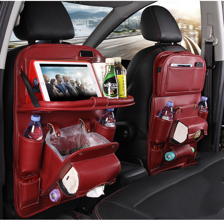 PU Leather Car Seat Back Organizer Waterproof Storage Tray