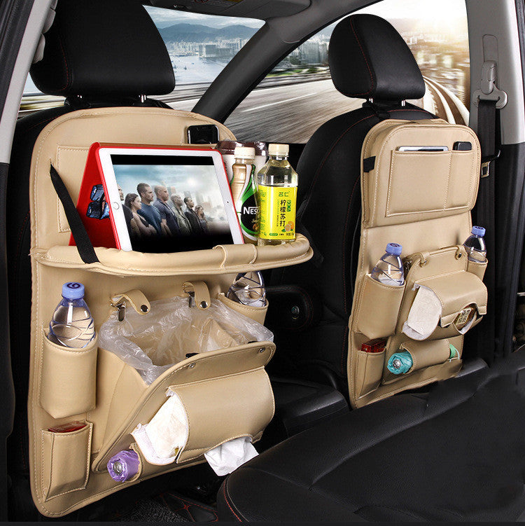 PU Leather Car Seat Back Organizer Waterproof Storage Tray