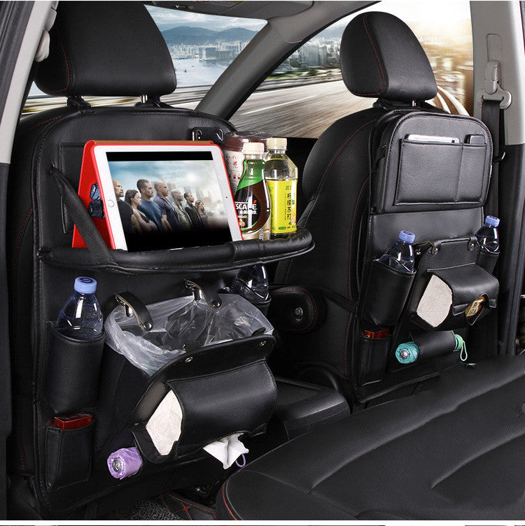 PU Leather Car Seat Back Organizer Waterproof Storage Tray
