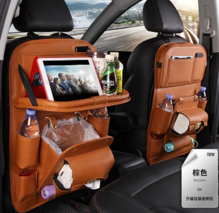 PU Leather Car Seat Back Organizer Waterproof Storage Tray